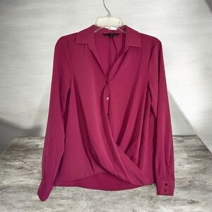 Zac & Rachel Violet Magenta V-Neck Button Front Collar Draped Blouse S